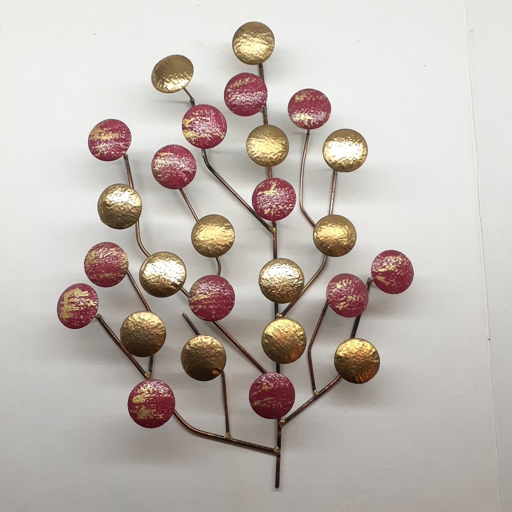 Merlot and Gold Painted Aluminum Retro Medallions Art Deco Style Metal Art Decor